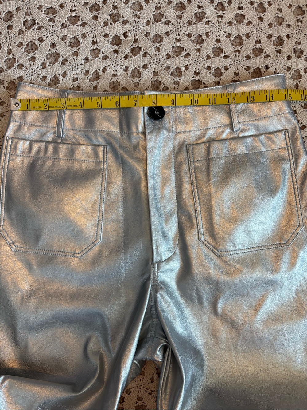 Maeve The Colette Cropped Wide Leg Silver Metallic Faux Leather Pants Size 30 - Picture 8 of 11